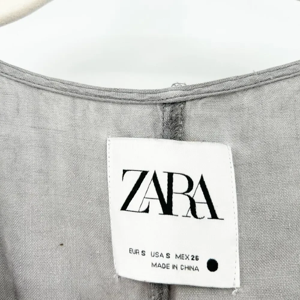 Zara Womens Boho Beachy Lillian 3/4 Sleeve Straight Leg 100% Jumpsuit Small Gray